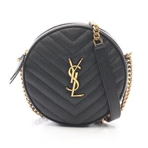 Saint Laurent Yves Vinyl Monogram Shoulder Bag Leather Black
